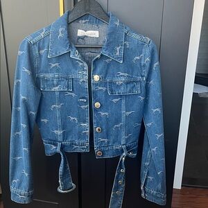 Trussardi Cropped Denim Jacket with Greyhound Motif – IT 40 (US 4)